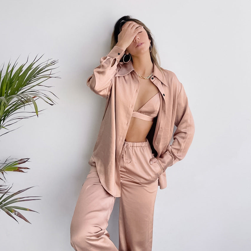 Ensemble tailleur trois pièces européen et américain pour femme - Chemise, haut et pantalon