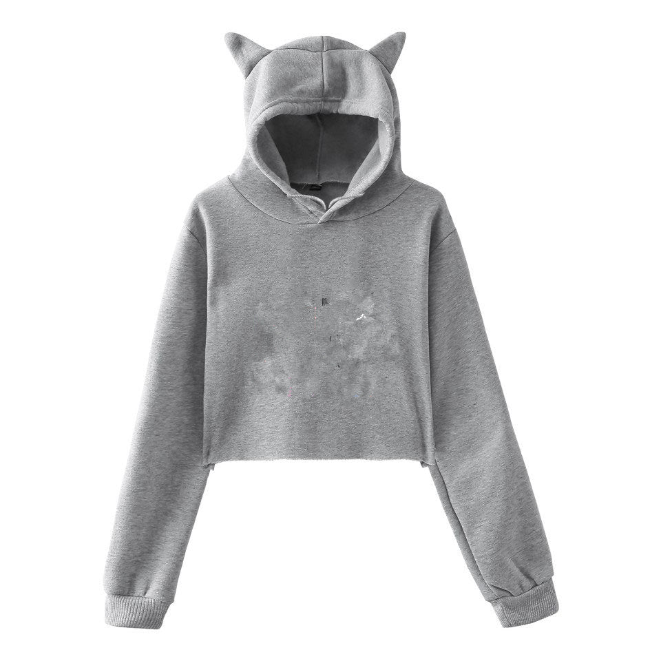 Sweat à capuche court pour femme – Manches longues – Pull – Streetwear – Haut de printemps