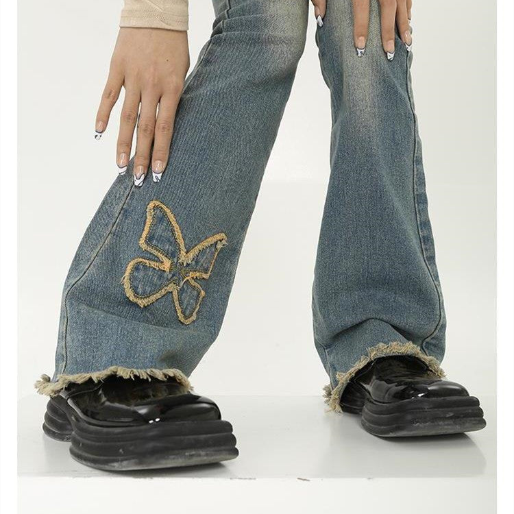 High-Waisted Blue Denim Harem Pants – Straight Tube, Thin & Wide-Legged