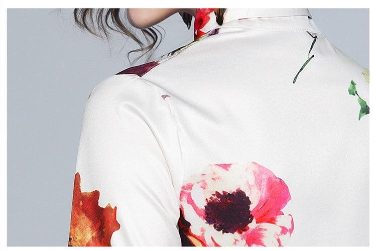 Women's White Long Sleeve Shirt with Bow Ribbon Print