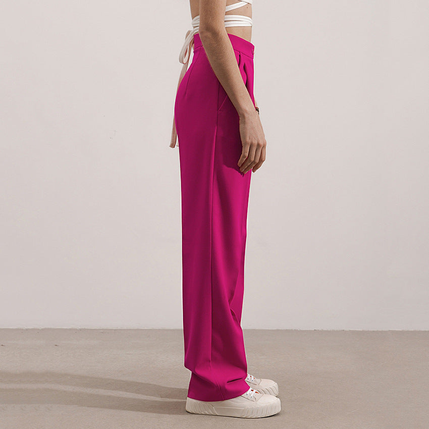 Pantalon de costume coupe droite slim taille haute pour femme