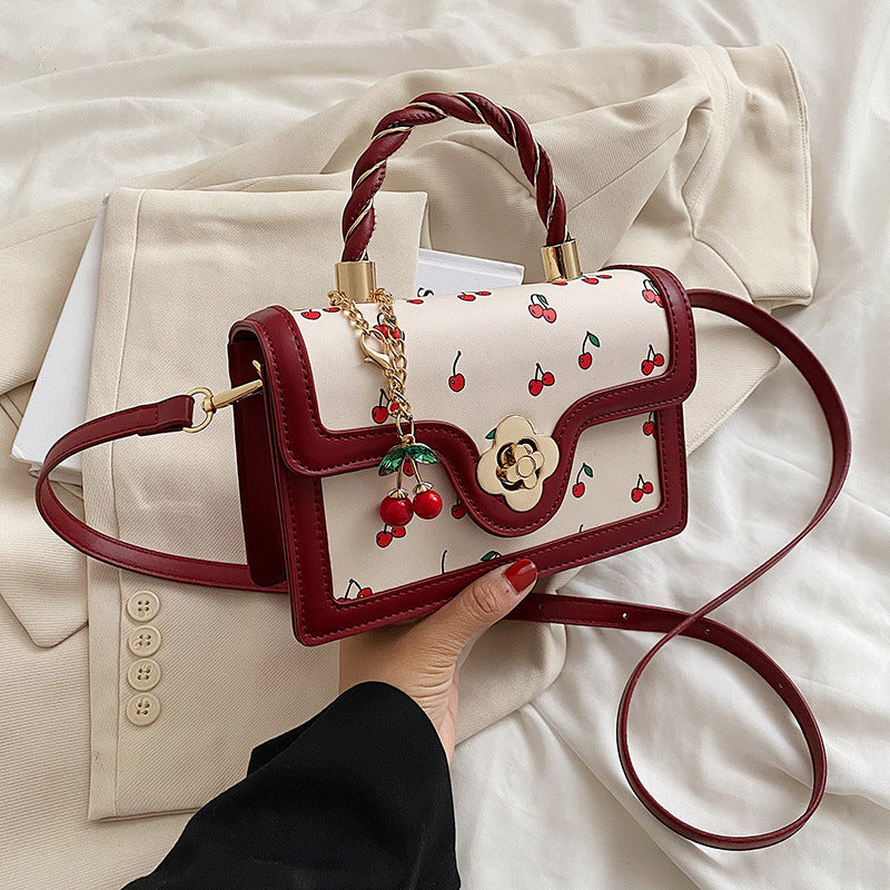 Cherry Twist Small Square Portable Bag - PU, 20cm