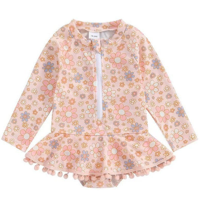 Fashion Long Sleeve Printed Princess Lace Swimsuit