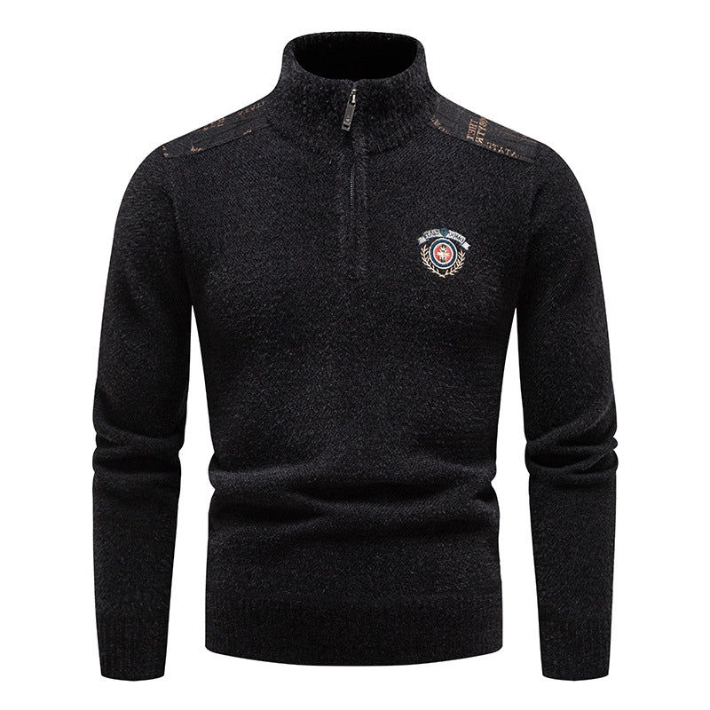 Men's Thickened Velvet Stand Collar Sweater Winter Pullover