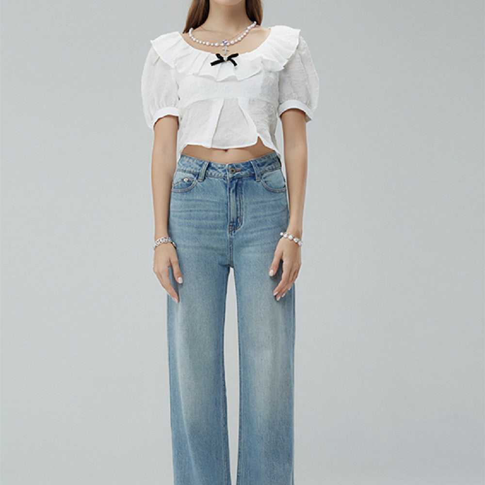 Casual Denim Wide Leg Pants for Women in Dark & Light Blue