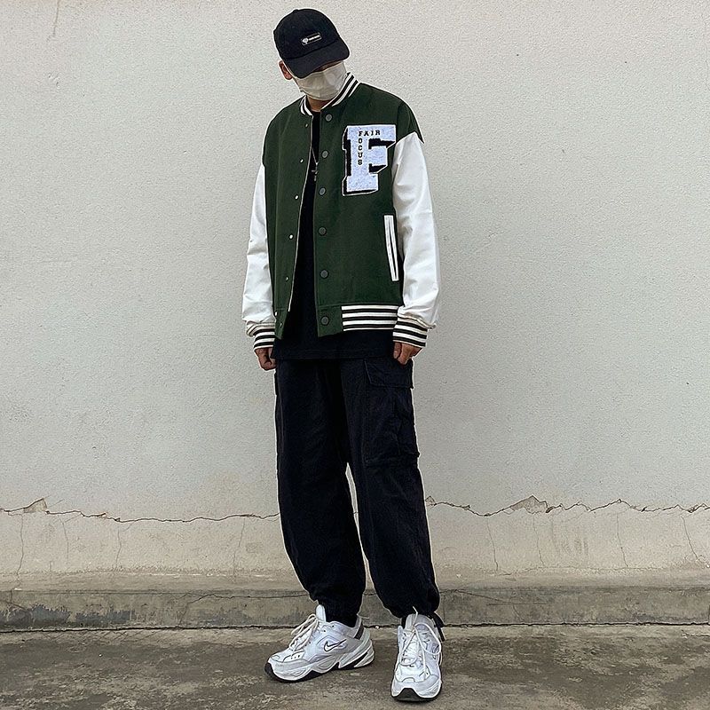 Hip-Hop Print Loose Hooded Jacket with Stitching Detail