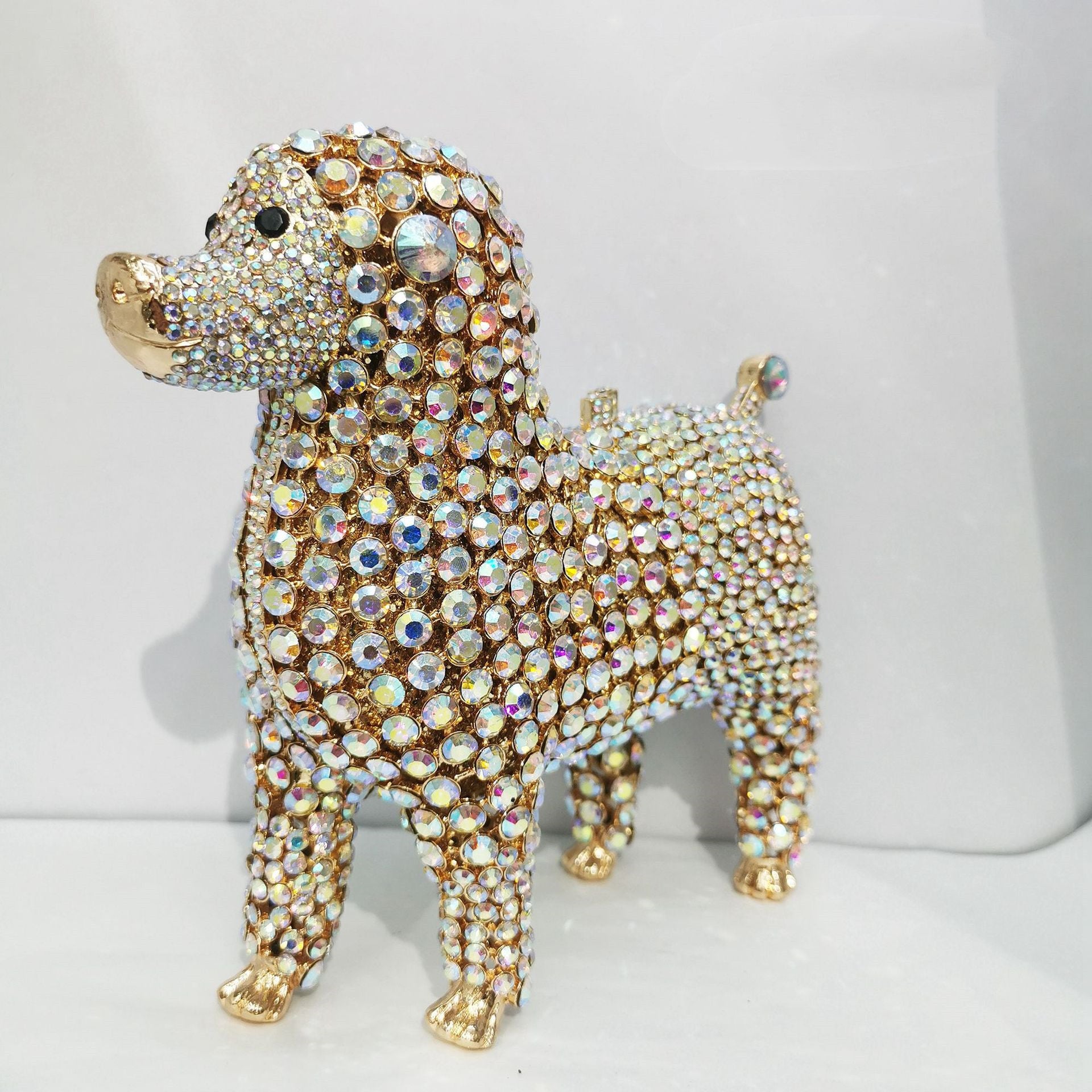 Sac de soirée en forme d'animal en diamant avec chaîne, poche zippée en alliage de 21 cm