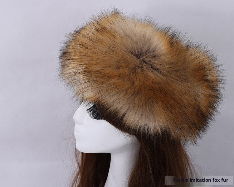 طوق رأس مرن من الفرو الصناعي بنقشة فرو الثعلب للنساء