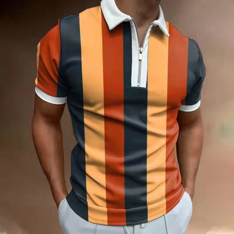 Men's Striped Printed Polo Shirt Short Sleeve Lapel T-Shirt