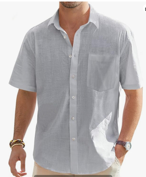 Men's Cotton Linen Short Sleeve Shirt Top