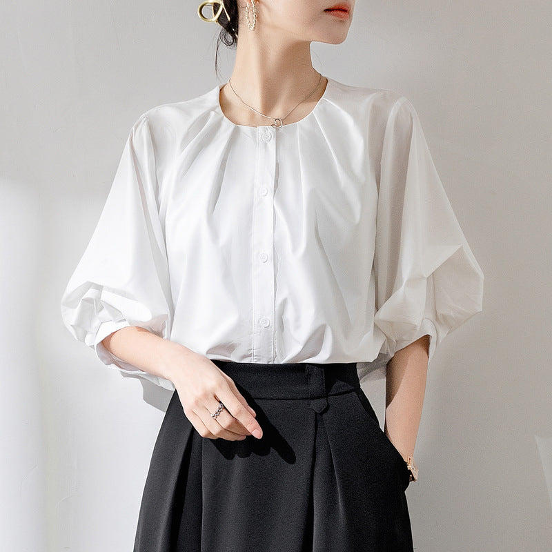 French Style Retro Lantern Sleeve White Shirt