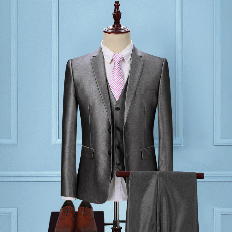 Men's Slim Fit Three-Piece Business Suit with Tie