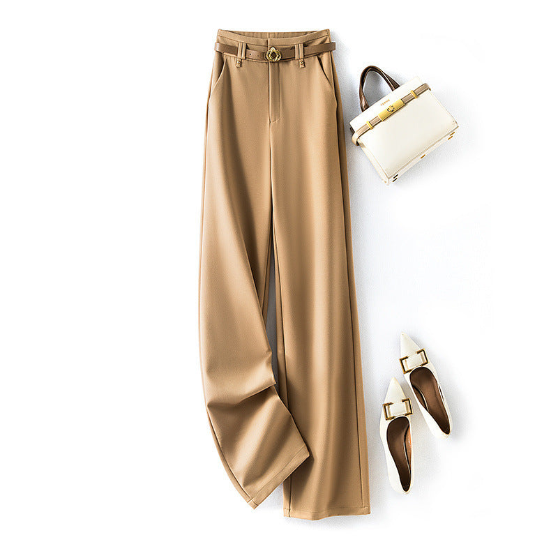 Women’s Autumn High-Waist Wide-Leg Straight Casual Pants with Belt