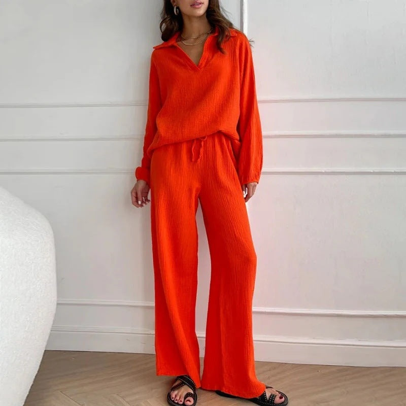 Ensemble élégant haut et pantalon décontracté en polyester pour femme, disponible en plusieurs coloris