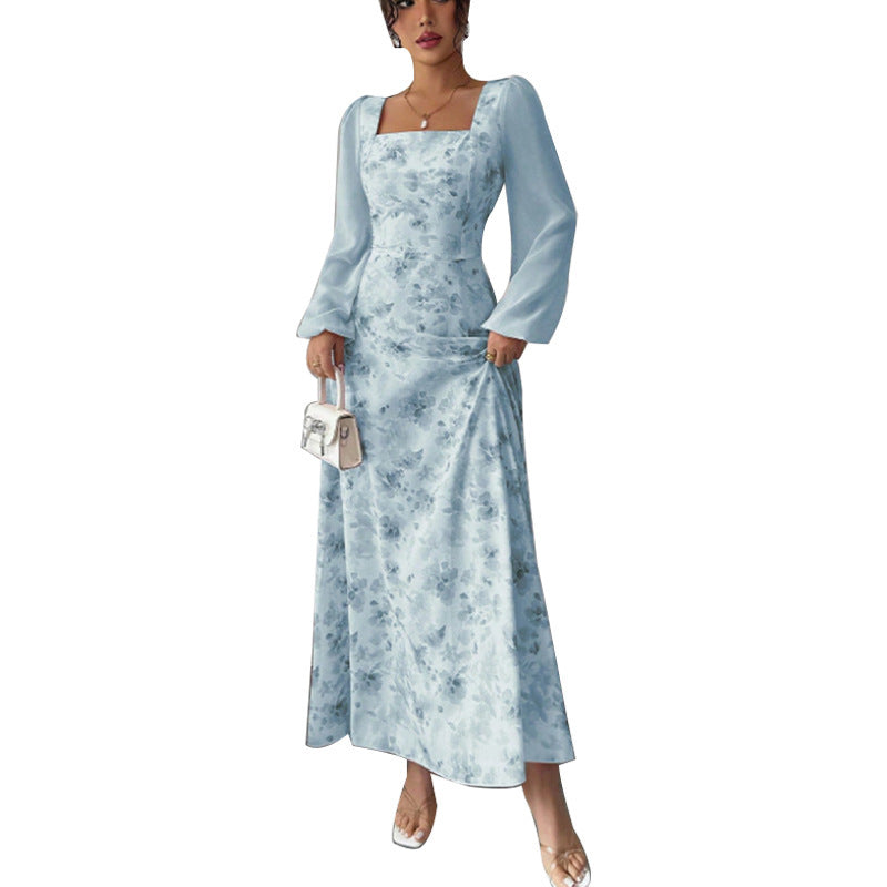 Women's Chiffon Floral Long-sleeved Dress