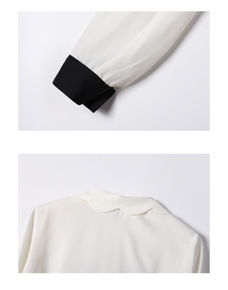 Slim Fit Doll Collar Long Sleeve Bow Shirt