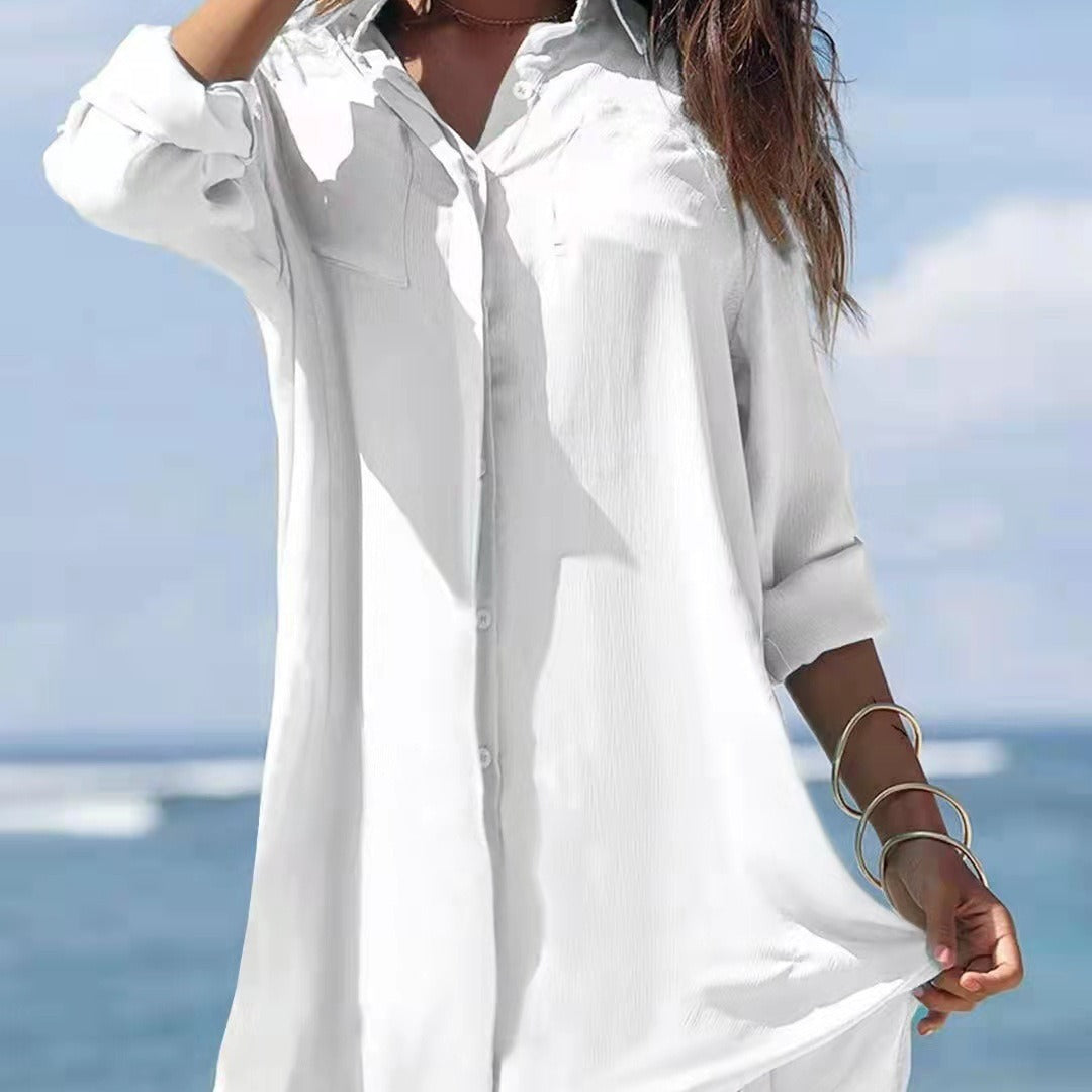 Robe chemise de plage imprimée grande taille avec protection solaire pour femme