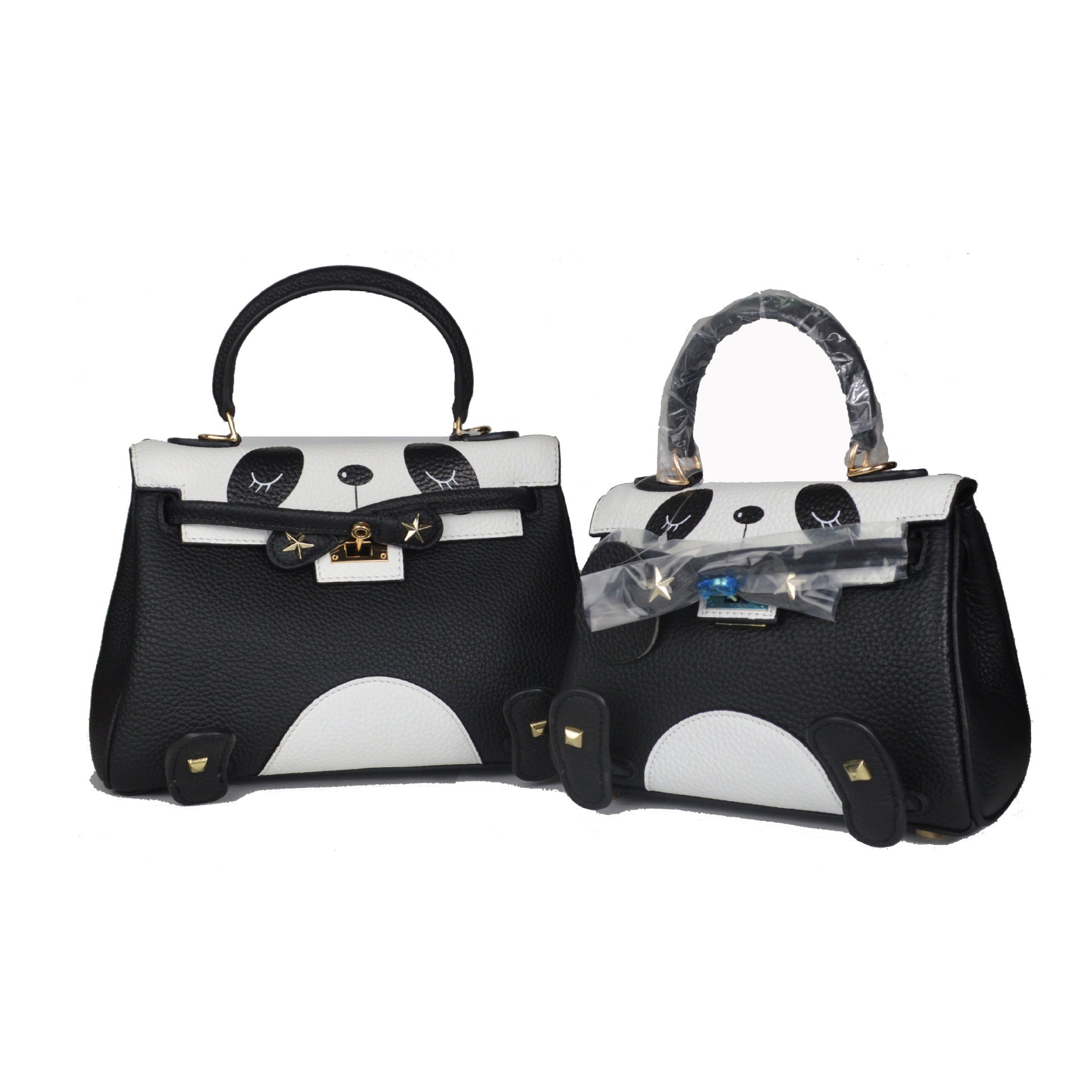 Panda Print Cowhide Leather Handbag – Large & Small Sizes