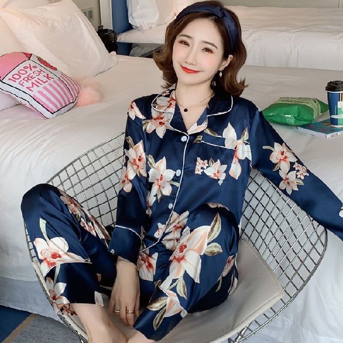 Women's Spring & Autumn Ice Silk Pajama Set Loose Homewear Trousers