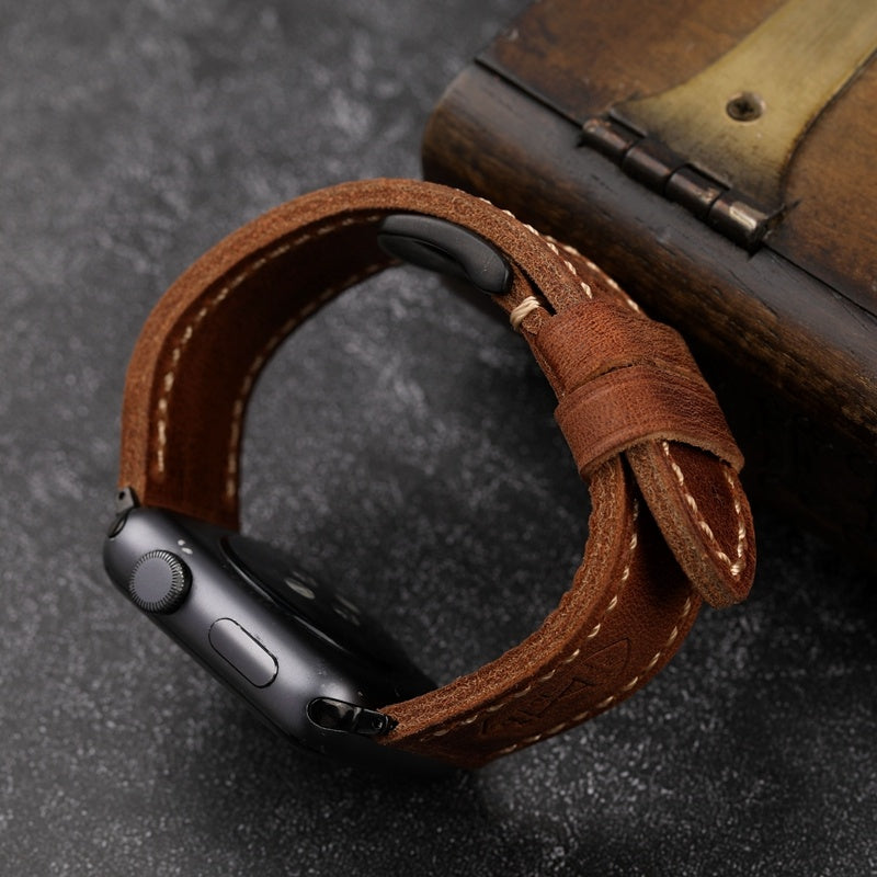 Vintage Handmade Leather Watch Strap 41-45MM Dark & Light Brown