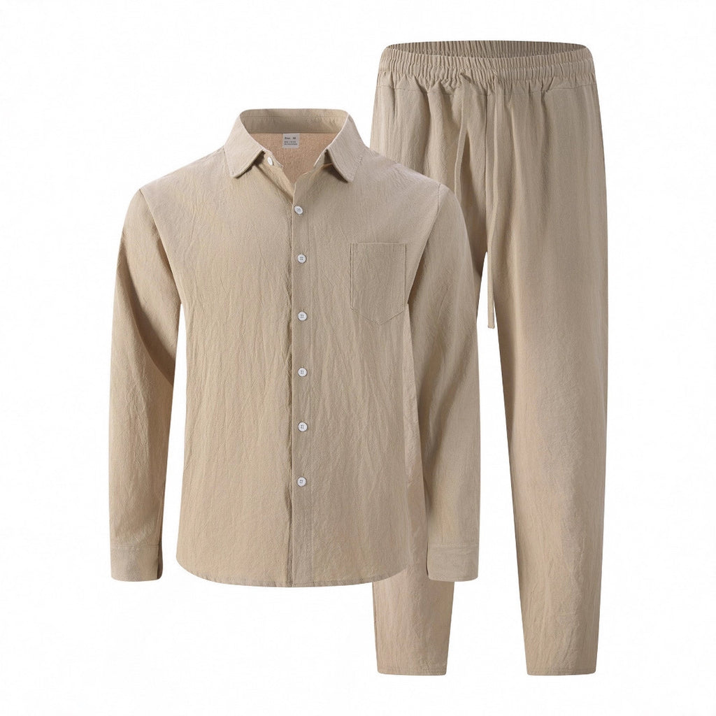 Men's Casual Linen Loose Breathable Long Sleeve Suit Set