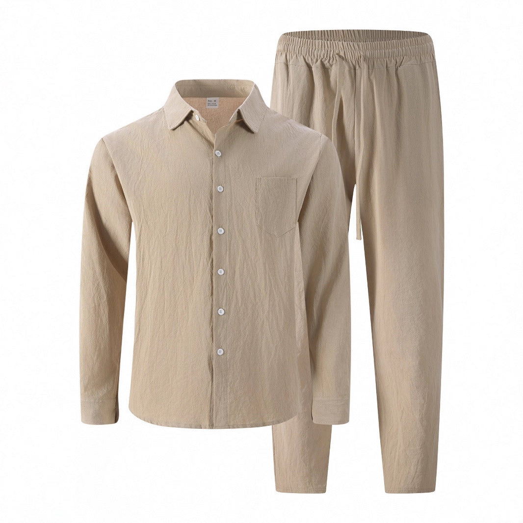 Men's Casual Linen Loose Breathable Long Sleeve Suit Set