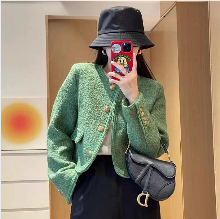 Veste française classique en tweed vert de haute qualité