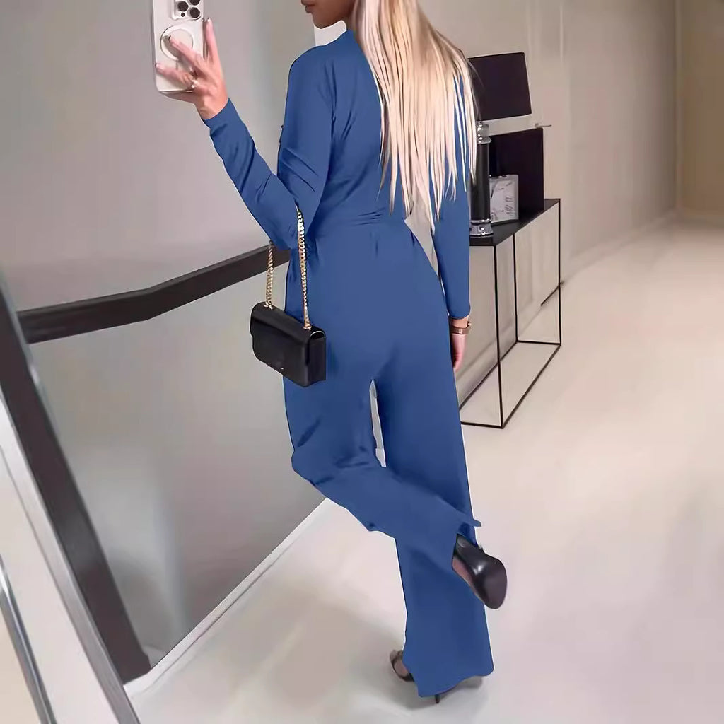 Women's Solid Color Polyester Jumpsuit - Blue, Black, Green, S-2XL