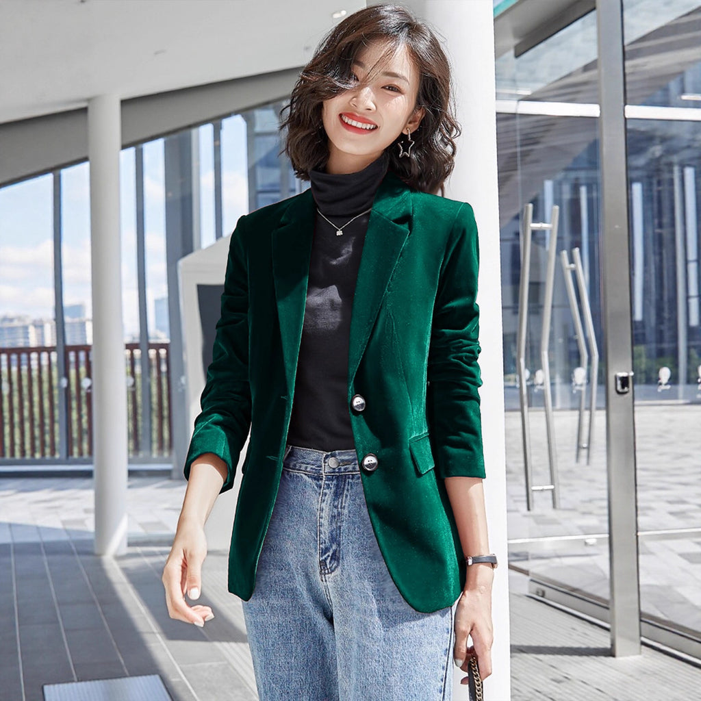 Velvet Slim Fit Vintage Style Blazer Coat for Women