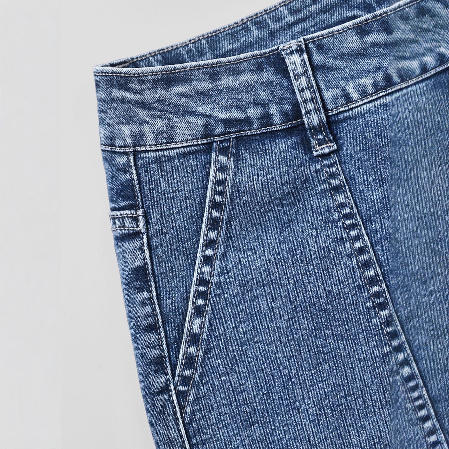 Pantalon large court amincissant taille haute à la française bleu foncé