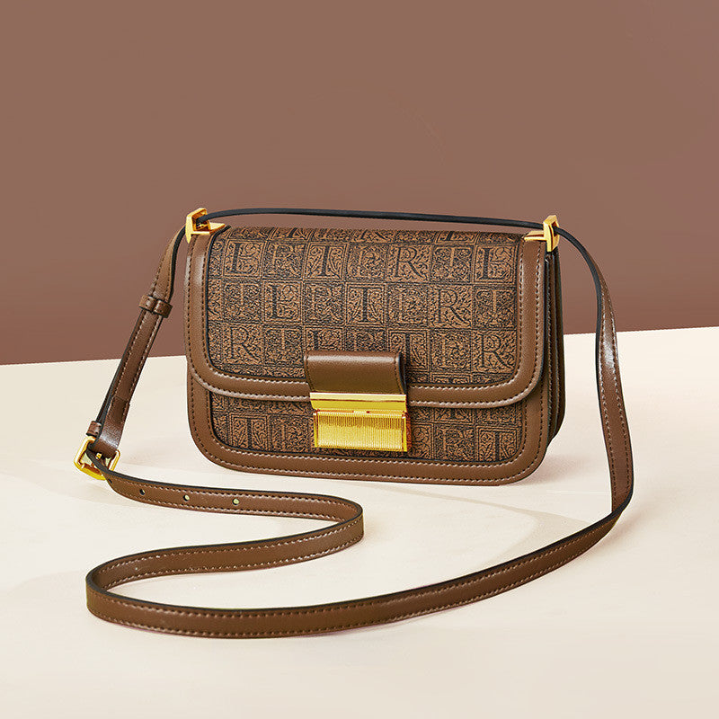 Sac bandoulière rétro marron en PU pour femme 21x7,5x14cm