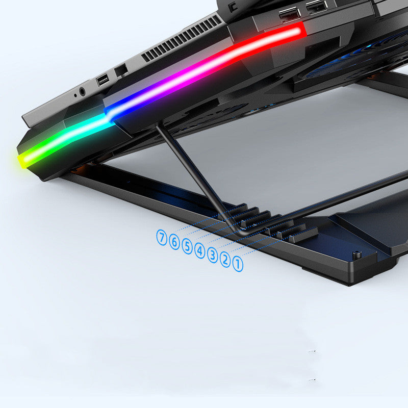 Refroidisseur de base pour ordinateur portable avec ventilateur silencieux, éclairage RGB, double USB, hauteur réglable