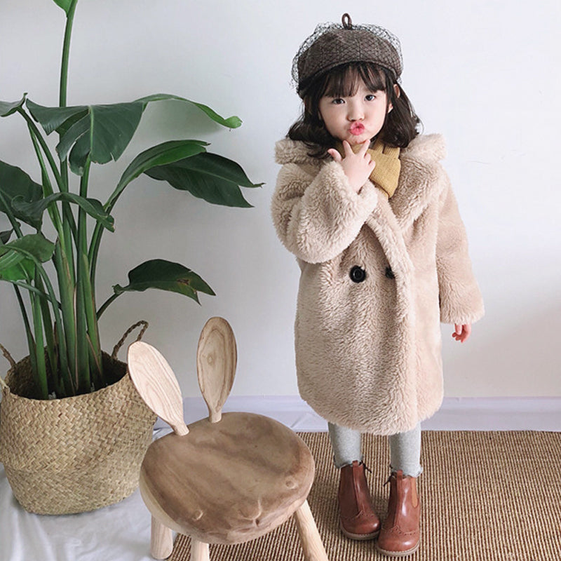 Big Kids Cashmere Fur Coat for Autumn and Winter