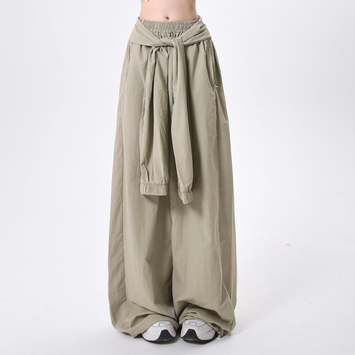 Women's Retro Solid Color Lace-up Design Casual Pants