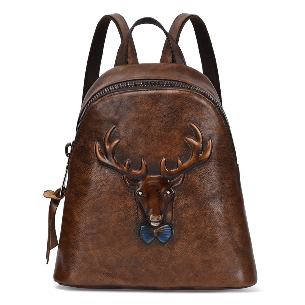 Sac à dos double rétro en cuir 20-35L avec motif de lotion de soin pour arbres