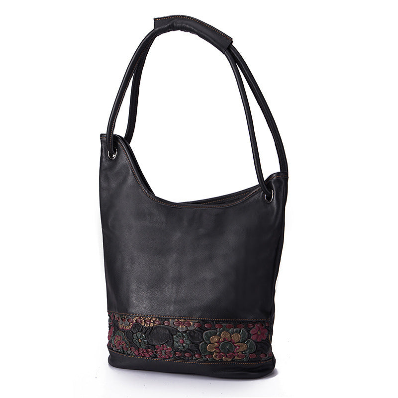 Sac à bandoulière en cuir de vachette grande capacité pour femme, noir et café