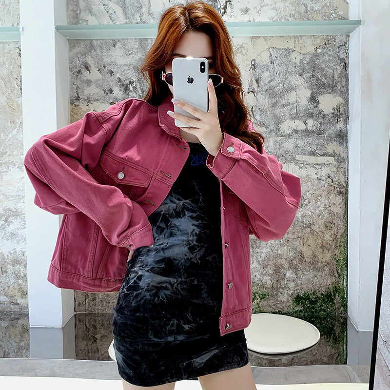 Pink Short Denim Jacket with Long Sleeves
