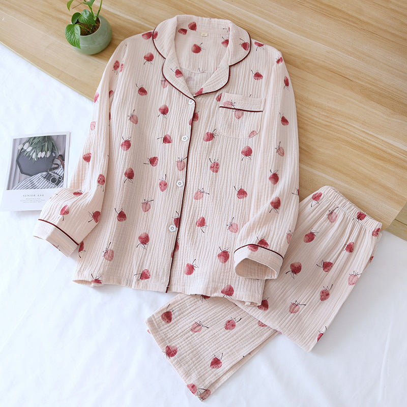 Women's Fashion Cotton Autumn Double-layer Gauze Home Wear Suit