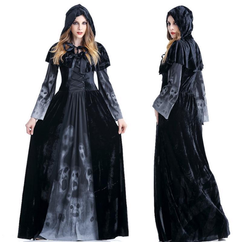 Halloween Women Medieval Gothic Witch Maleficent Cosplay Costume Party Dress
