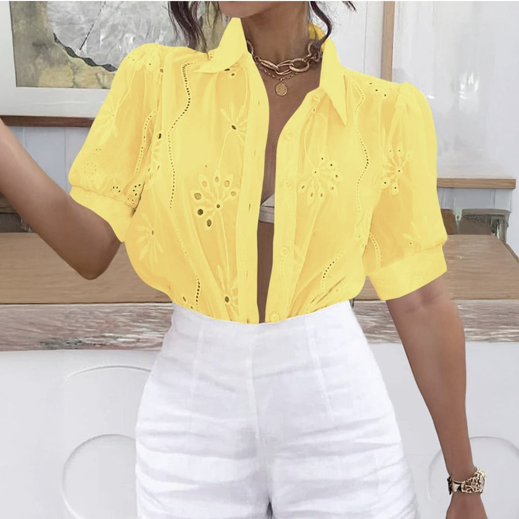 Women's Embroidered Single-Breasted Long-Sleeve Lapel Shirt