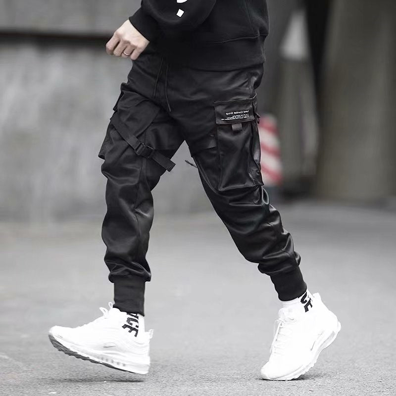 Joggers Harem Homme en Coton Cargo avec Poches Noir Streetwear Pantalon de Survêtement