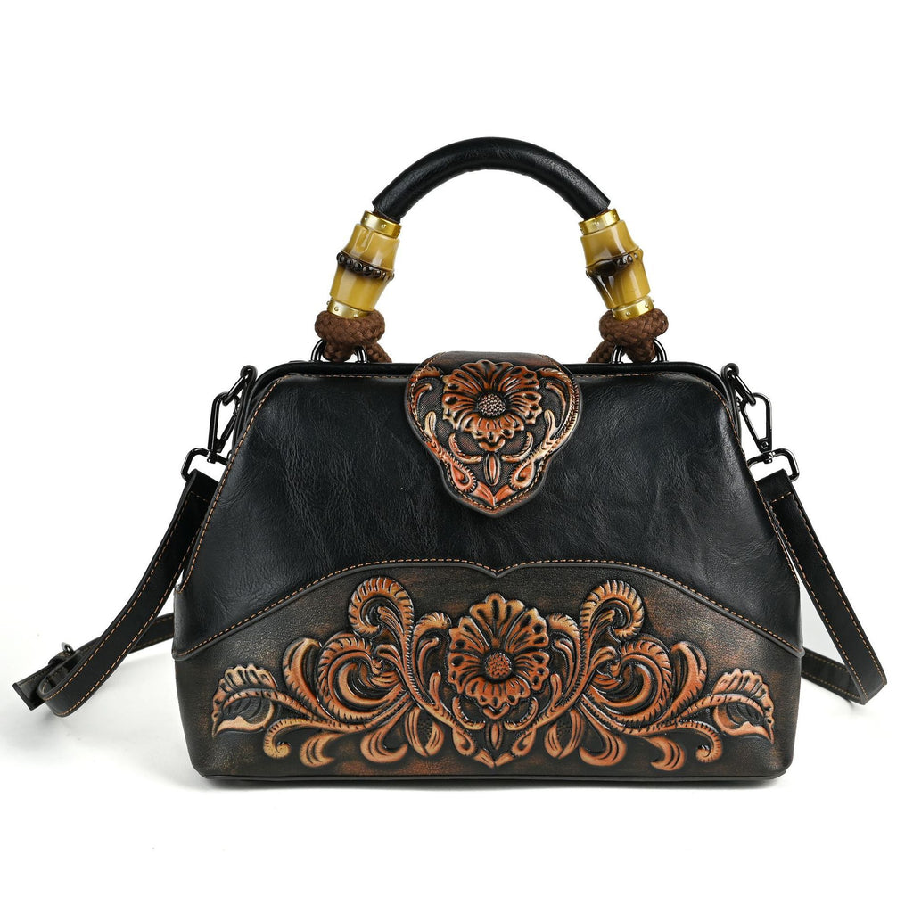 Retro Embossed PU Crossbody Dumpling Handbag with Lock Buckle