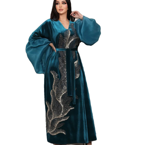 Luxurious Gold Velvet Long Robe Middle Eastern Dress