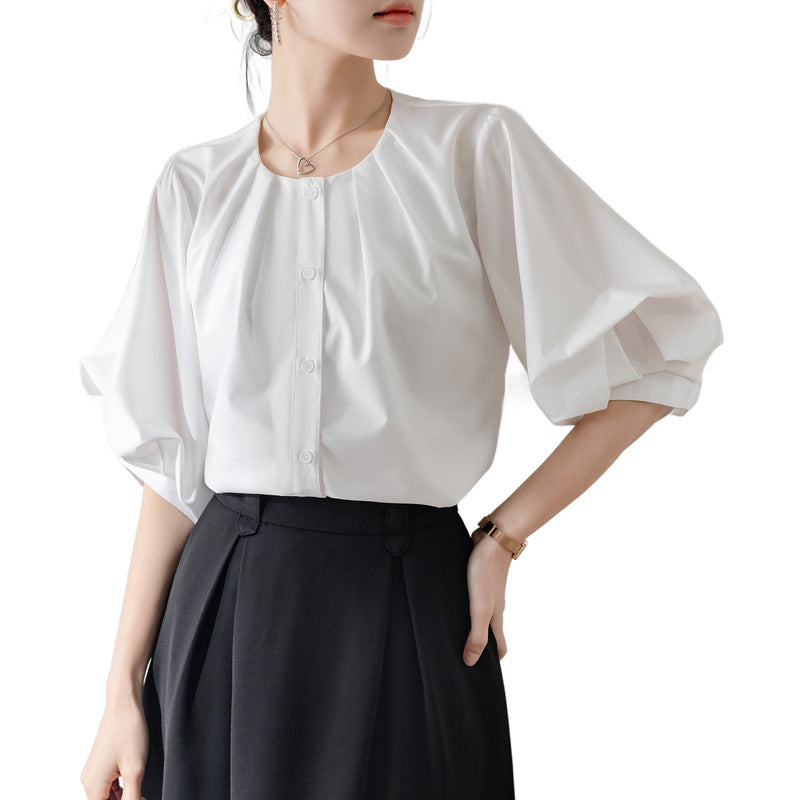 French Style Retro Lantern Sleeve White Shirt