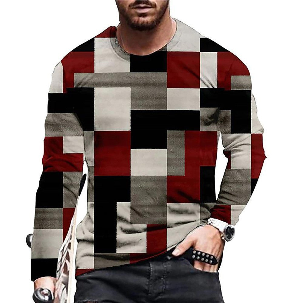 Men's 3D Digital Printed Camouflage Round Neck T-Shirt Long Sleeve Plus Size