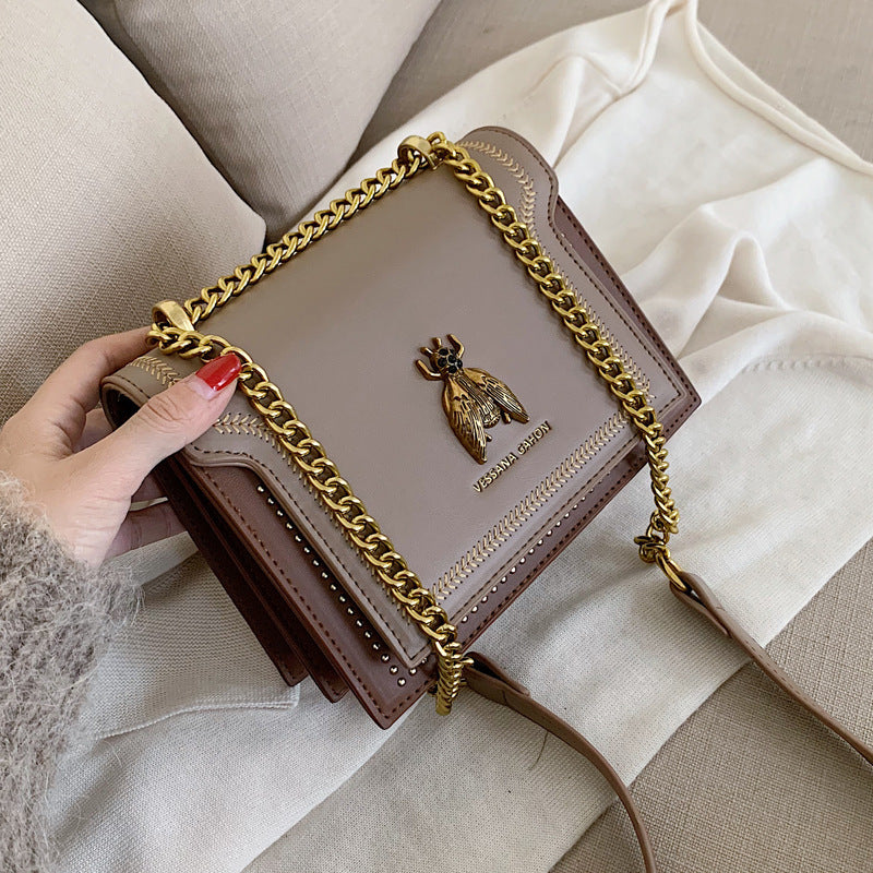 Summer Chain Retro Bee Shoulder Messenger Bag 20cm PU Leather