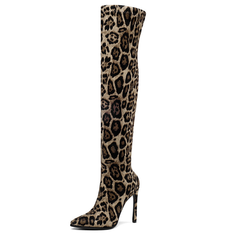 Bottes cuissardes en velours élastique à talons aiguilles