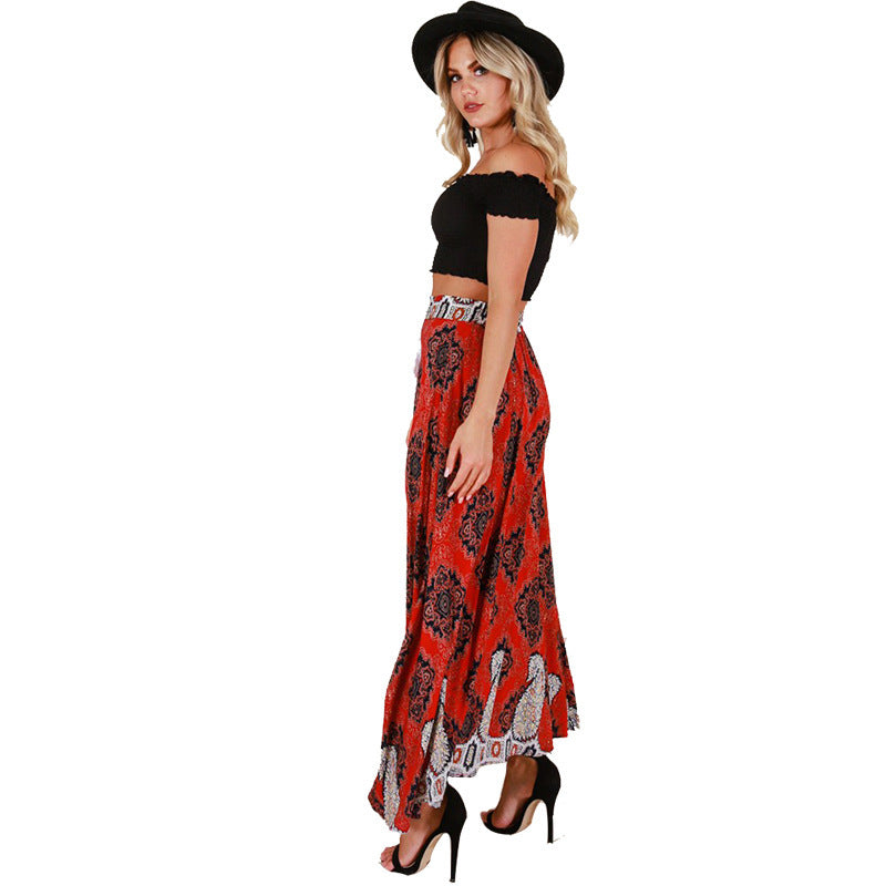 Printed shrinkable lace-length skirt
