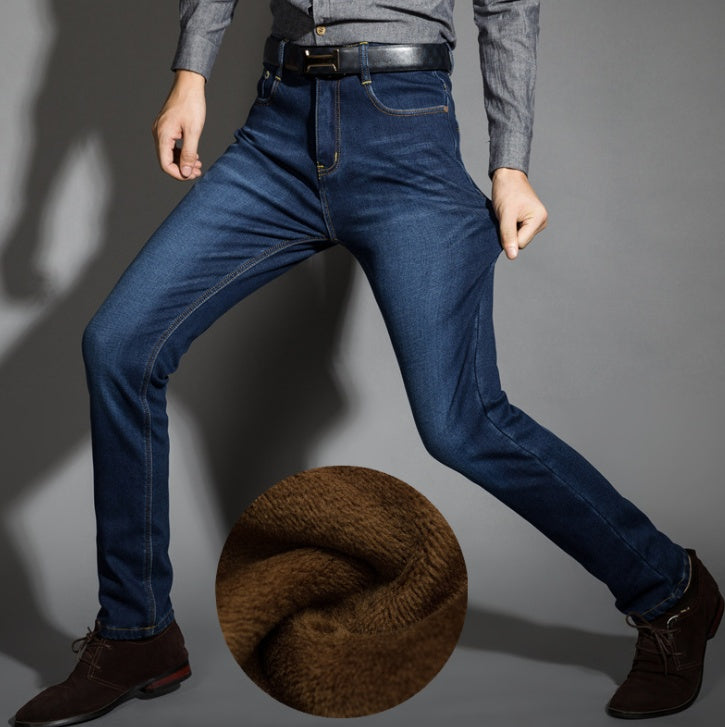 Autumn Winter Straight Fit Velvet-Lined Jeans