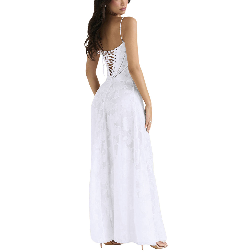 Elegant Strapless Lace Suspender A-Line Dress for Women